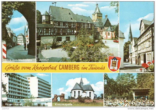 Grüsse vom Kneippbad Camberg im Taunus - Martplatz - Amthof - Pfargasse - Kreuzkapelle - 6278 - Germany - 1975 gelaufen - JH Postcards