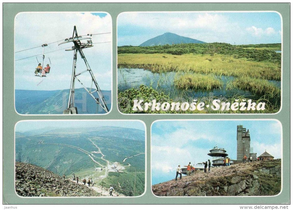 Snezka mountain - cable car - Krkonose - Czechoslovakia - Czech - used 1982 - JH Postcards