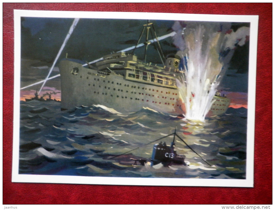 The sinking of liner Wilhelm Gutsloff  - by I. Rodinov - WWII - submarine - 1976 - Russia USSR - unused - JH Postcards