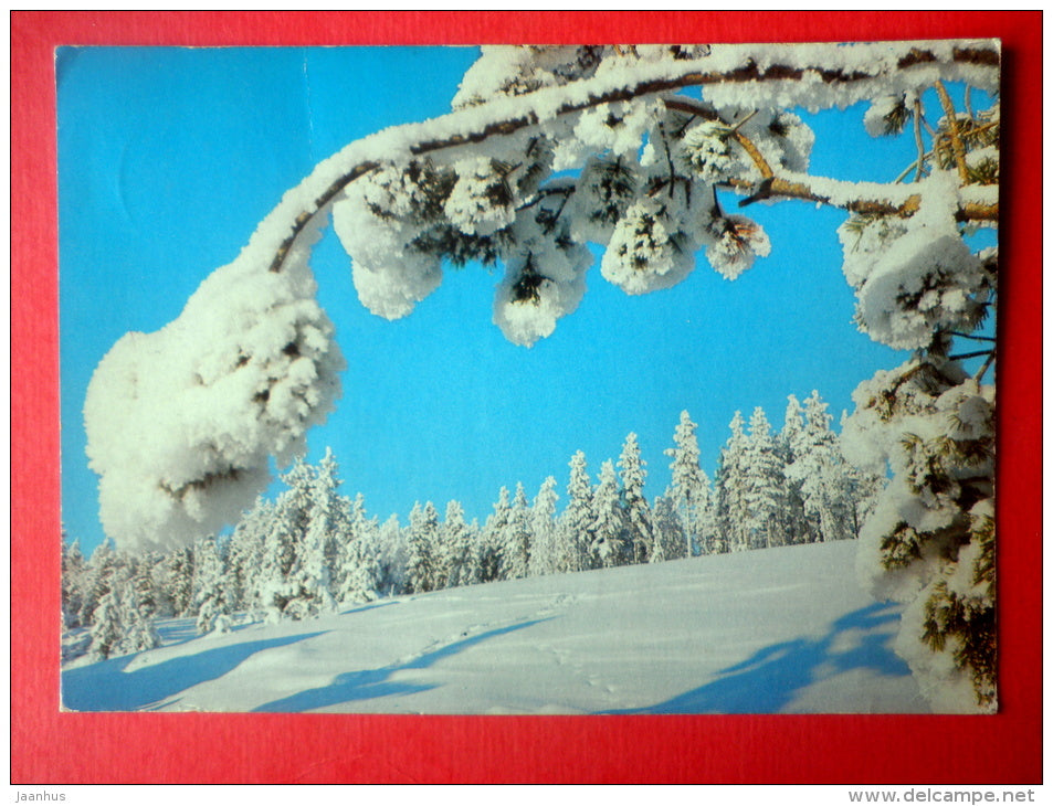 Christmas Greeting Card - Winter Landscape - forest - Finland - sent from Finland Turku to Estonia USSR 1986 - JH Postcards