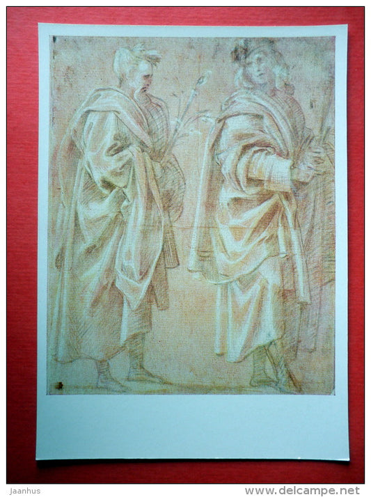 drawing by Filippino Lippi - Sketches of Boy and Old Man - italian art - unused - JH Postcards