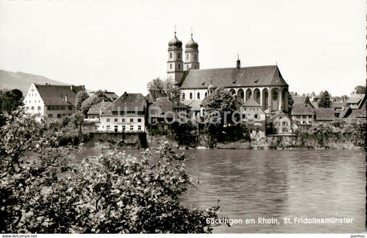 Sackingen am Rhein - St Fridolinsmunster - cathedral - old postcard - Germany - unused - JH Postcards