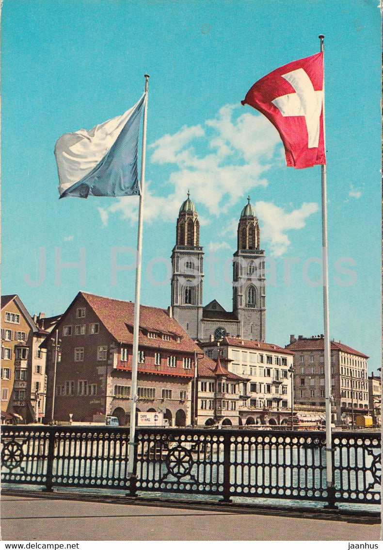 Zurich - Blick von der Rathausbrucke auf Zunfthaus z Ruden und Grossmunster - Switzerland - unused - JH Postcards