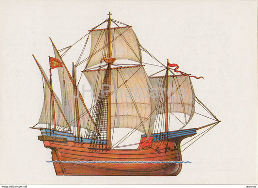 Venetian Nef - sailing ship - illustration - 1989 - Russia USSR - unused - JH Postcards