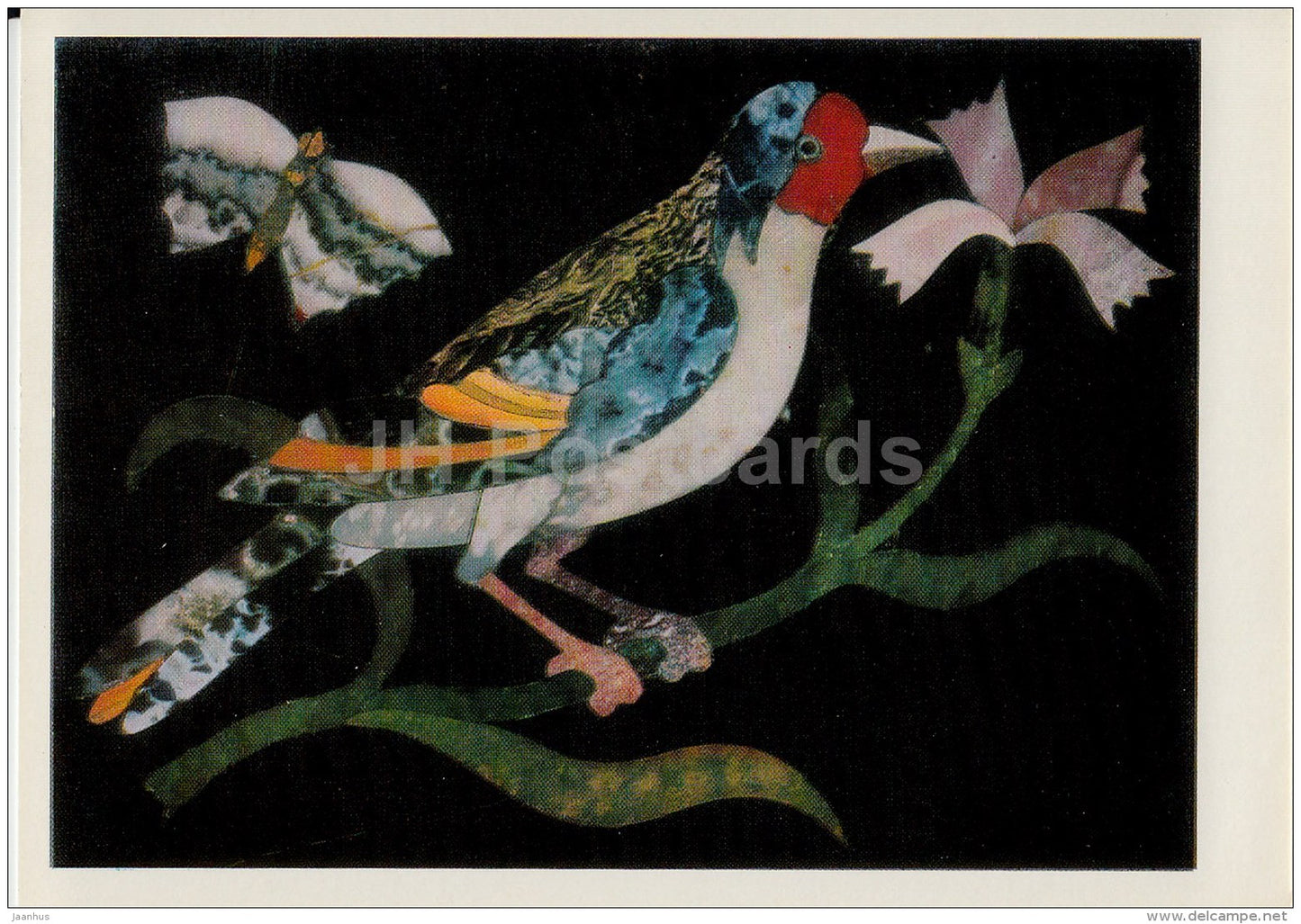 Plaque , Bird on a Bough - Florentine Mosaic - Italian art - 1974 - Russia USSR - unused - JH Postcards