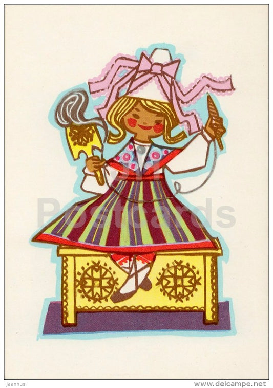 illustration by M. Fuks - girl - Estonian Folk Costumes - 1969 - Estonia USSR - unused - JH Postcards