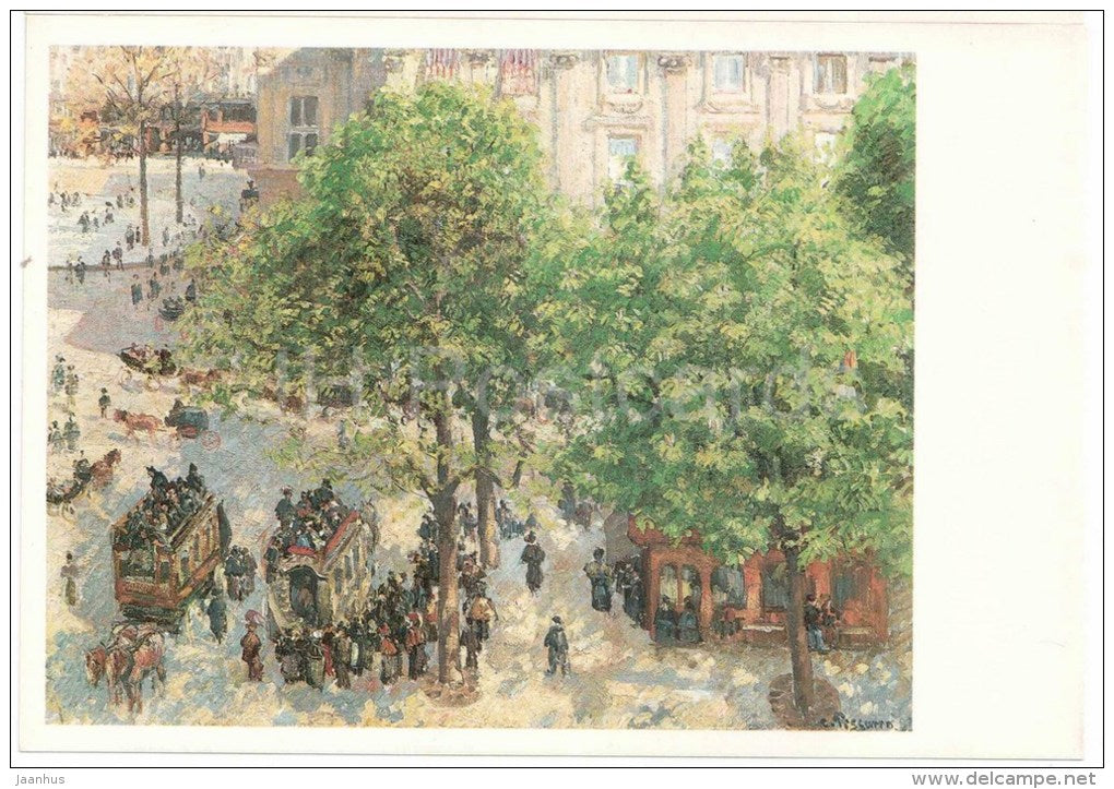 painting by Camille Pissaro -  Place du Théâtre Français - large format card - Impressionism - french art - unused - JH Postcards