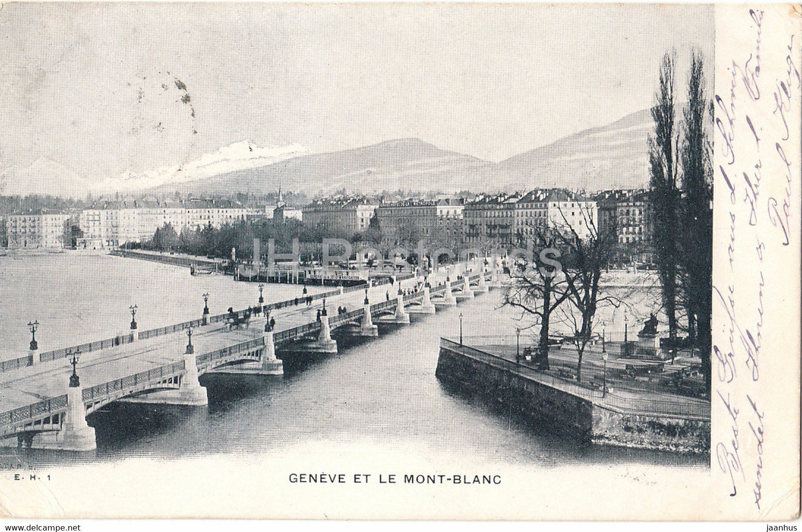 Geneve et Le Mont Blanc - Geneva - bridge - 128 - old postcard - 1903 - Switzerland - used - JH Postcards