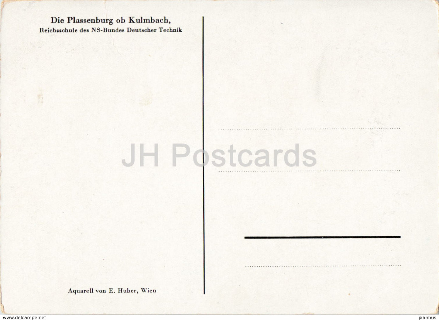 Gemälde von E. Huber - Die Plassenburg ob Kulmbach - Reichsschule des NS-Bundes - Österreichische Kunst - Deutschland - unbenutzt