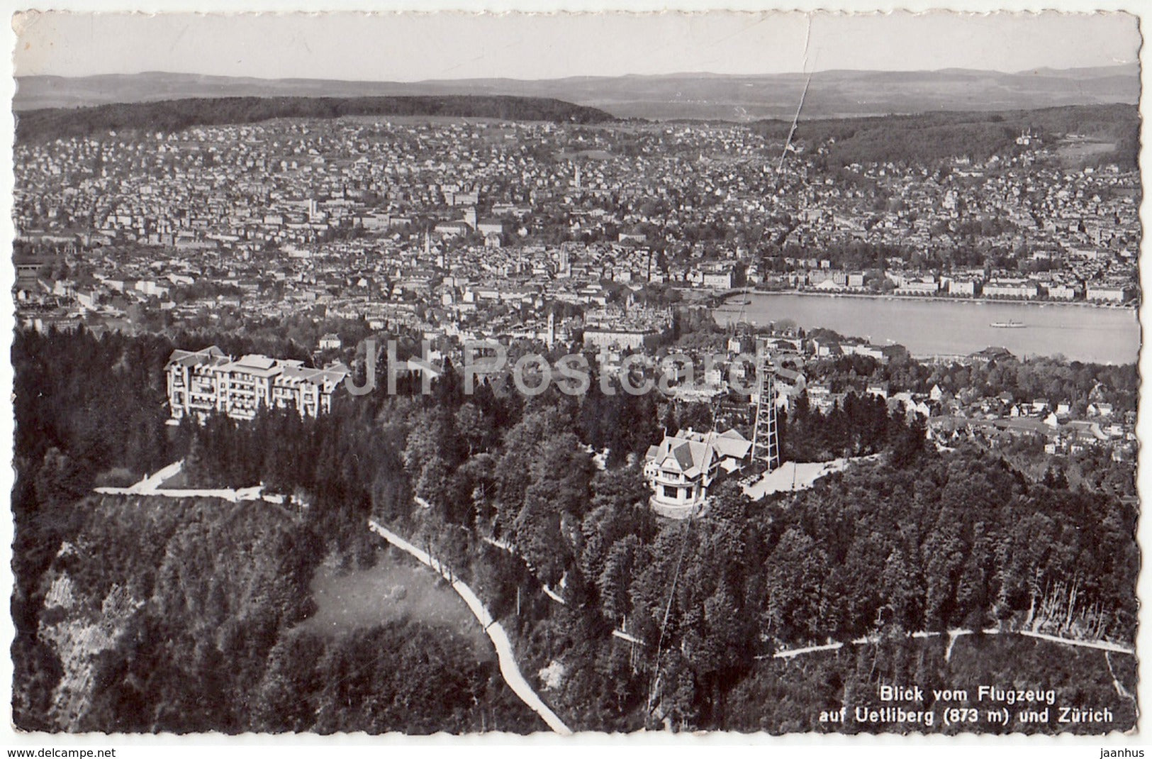 Blick vom Flugzeug auf Uetliberg 873 m und Zurich - aerial view - 7883 - Switzerland - 1939 - used - JH Postcards