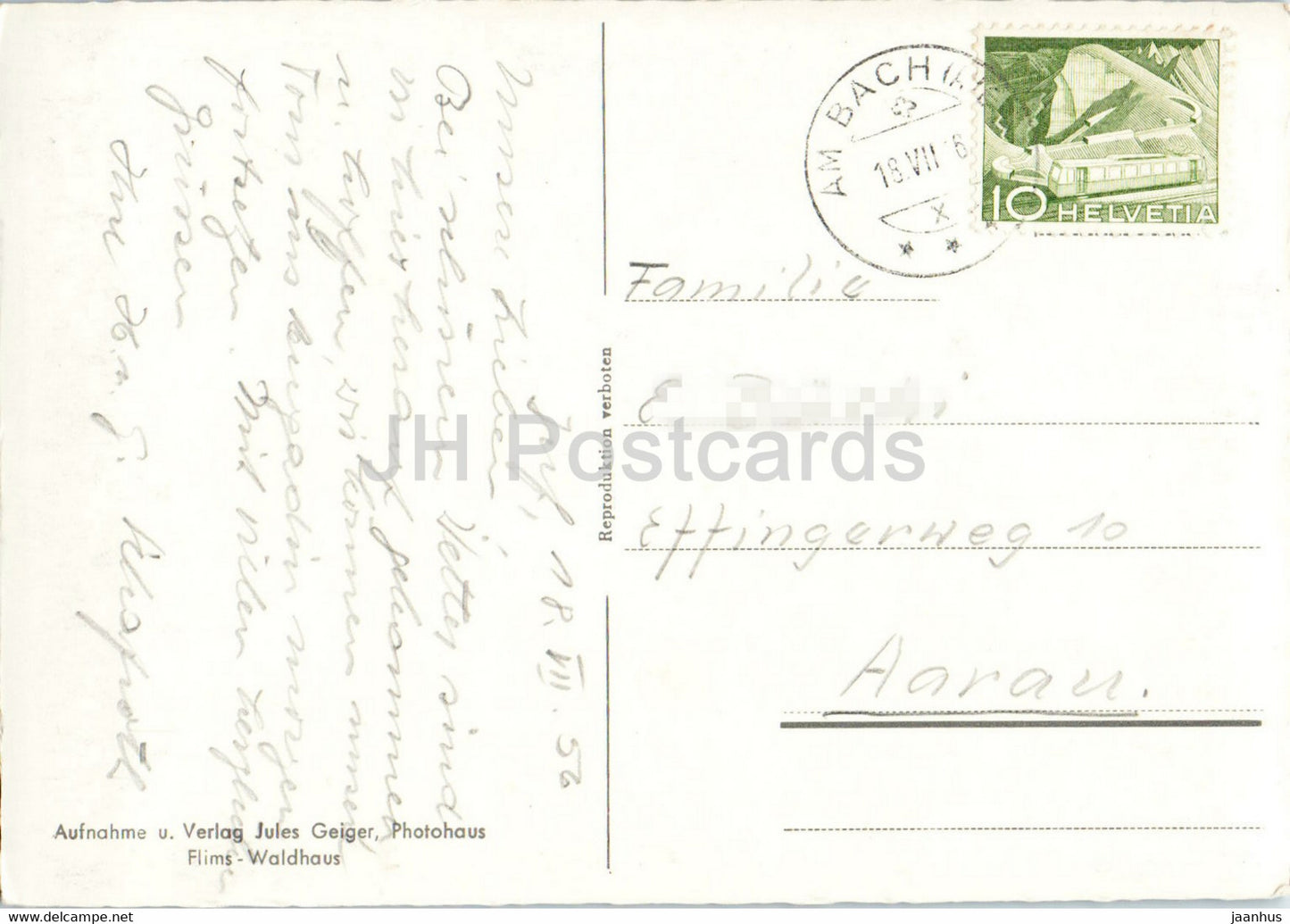 Avers Juf 2133 m - 4070 - alte Postkarte - 1956 - Schweiz - gebraucht