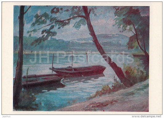 painting by A. Karvovsky - Boats on the Water , 1948 - Russian art - Russia USSR - 1980 - unused - JH Postcards