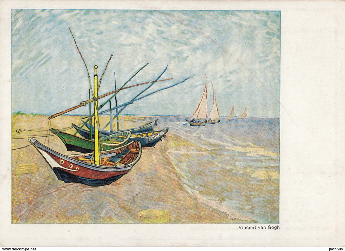 painting by Vincent van Gogh - Boote von St Maries - sailing boat - Dutch art - Germany - unused - JH Postcards