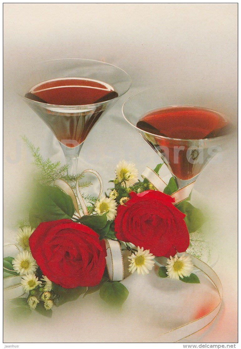 red roses - wine - Estonia - used in 2000 - JH Postcards