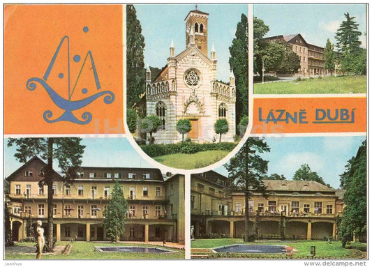 Lazne Dubi - spa - church - architecture - town views - Czechoslovakia - Czech - used 1975 - JH Postcards