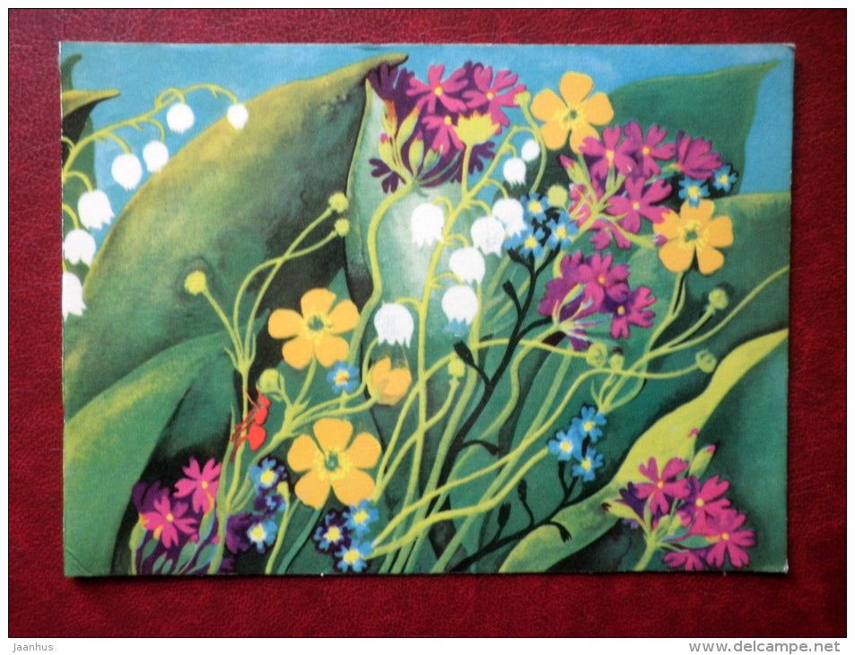 Greeting Card - by M. Leis - Lily of Valley - flowers - 1975 - Estonia USSR - used - JH Postcards