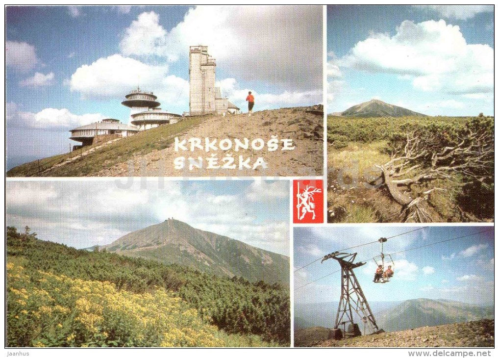 highest peak of the Giant Mountains - cable car - Krkonose - Snezka mountain - Czechoslovakia - Czech - unused - JH Postcards