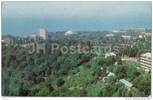 view from an observation terrace in the Arboretum - The Zhemchuzhina Hotel - Sochi - 1979 - Russia USSR - unused - JH Postcards