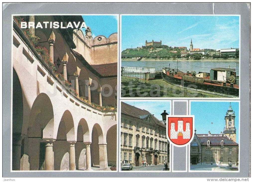 Bratislava - Primate's Square - Danube river - boat - Mirbachov palace - Czechoslovakia - Slovakia - used 1990 - JH Postcards