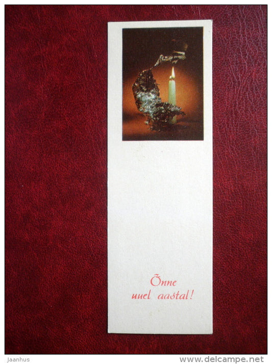 New Year mini Greeting card - candle - tin - 1972 - Estonia USSR - unused - JH Postcards