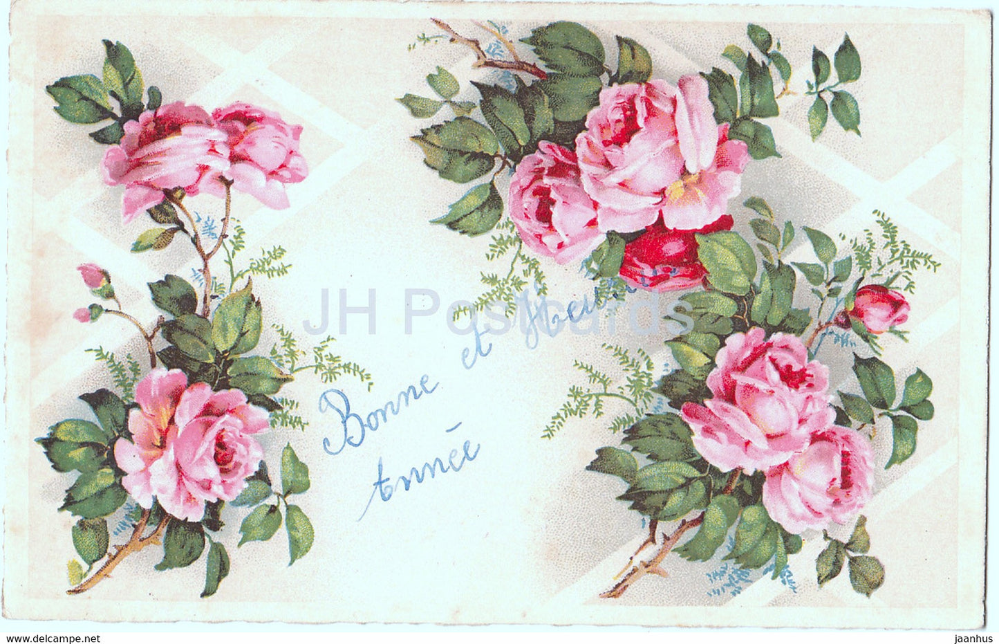 flowers - pink roses - Fox Paris - 1019 - illustration - old postcard - France - used - JH Postcards