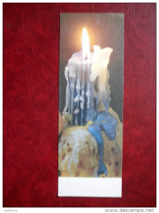 New Year mini Greeting card - candle - 1987 - Estonia USSR - unused - JH Postcards