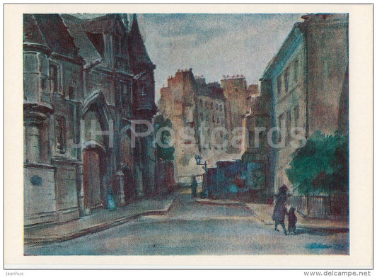 painting by A. Karvovsky - Old quarter near town hall . Paris , 1949 - Russian art - Russia USSR - 1980 - unused - JH Postcards