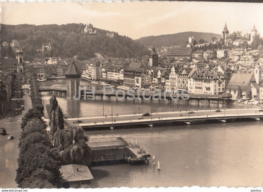 Luzern - Lucerne - Kapellbrucke mit Wasserturm - bridge - Allierte Zensurstelle old postcard - 1953 - Switzerland - used - JH Postcards