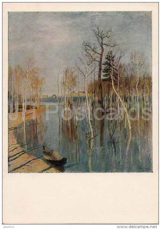 painting by I. Levitan - Spring - The Flood , 1897 - boat - Russian art - 1955 - Russia USSR - unused - JH Postcards