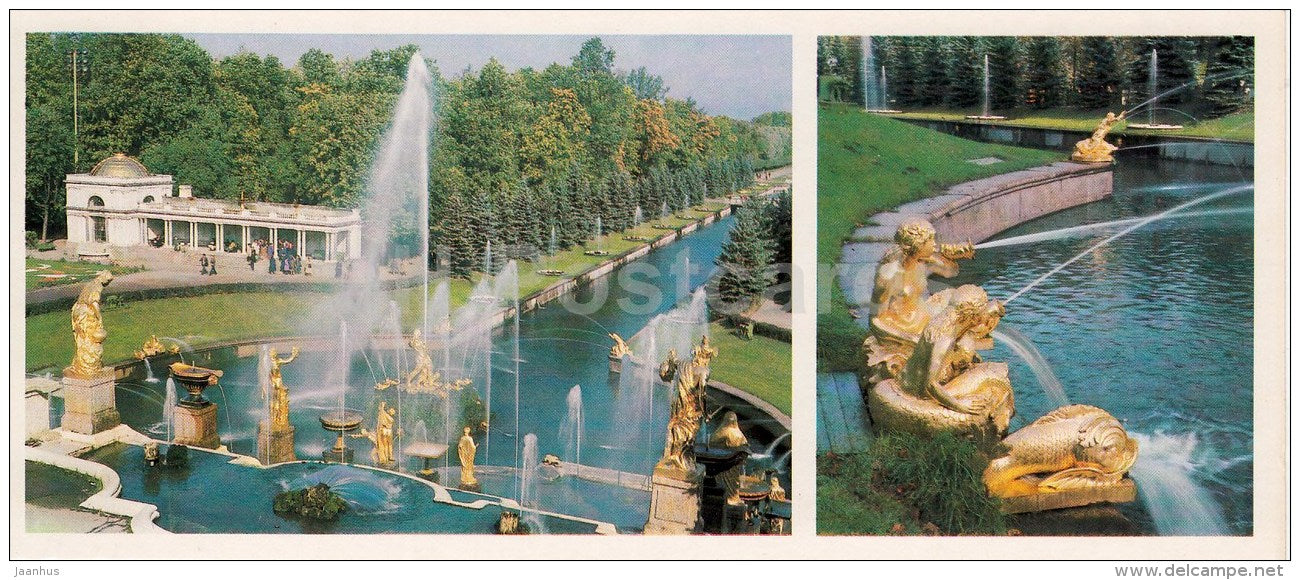 The Great Cascade . The Siren Fountain - The Great Cascade and Water Avenue - Petrodvorets - 1984 - Russia USSR - unused - JH Postcards