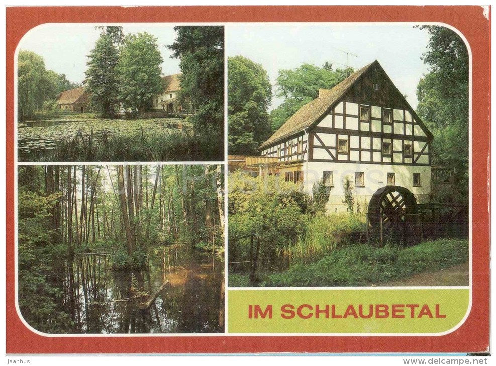 Im Schlaubetal , Kreis Eisenhüttenstadt - Mixdorf , Ragowmühle - Am Forsthaus - watermill - Germany - 1997 gelaufen - JH Postcards