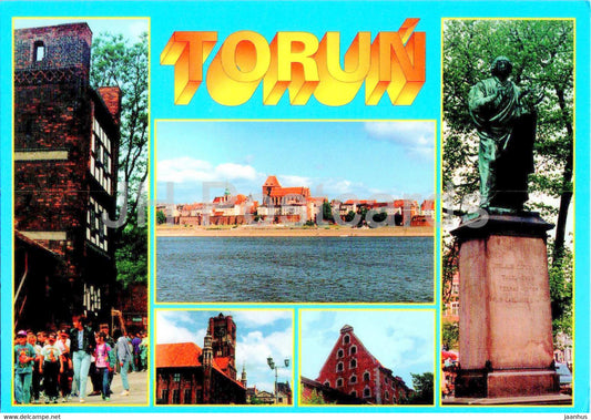 Torun - Leaning Tower - Old Town Hall - The Gothic Granary - Copernicus Monument - multiview - Poland - unused - JH Postcards