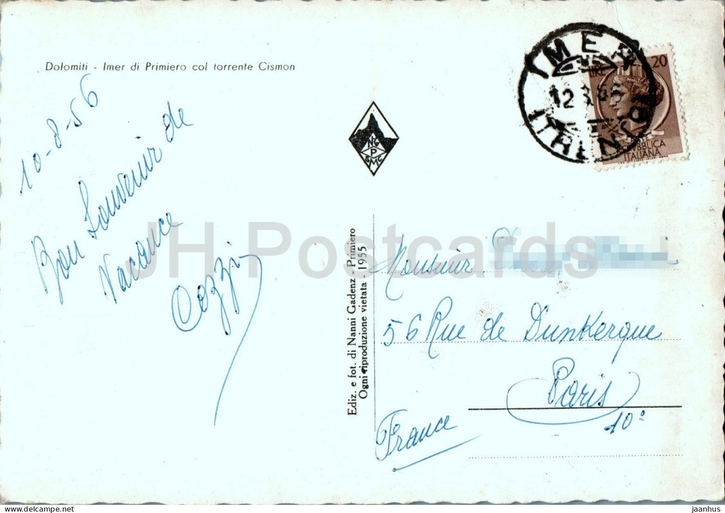 Dolomiti - Imer di Primiero col torrente Cismon - alte Postkarte - 1956 - Italien - gebraucht 