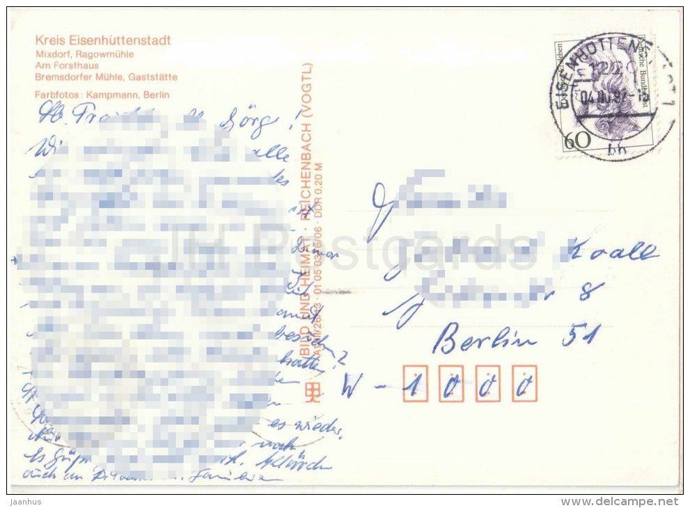 Im Schlaubetal , Kreis Eisenhüttenstadt - Mixdorf , Ragowmühle - Am Forsthaus - watermill - Germany - 1997 gelaufen - JH Postcards