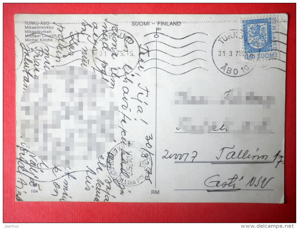 Michael Church - Turku - 104 - Finland - sent from Finland Turku to Estonia USSR 1975 - JH Postcards