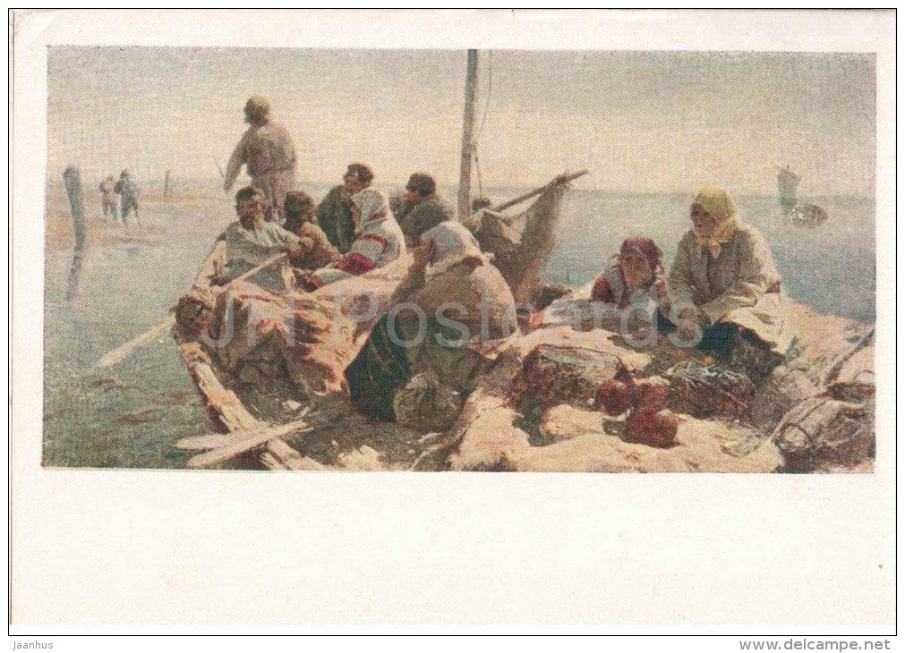 painting by A. Arkhipov - On the Oka river , 1890 - boat - russian art - unused - JH Postcards