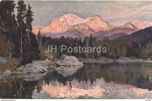 Hintersee mit Goll im Alpengluhen - E Har Compton - 15 - old postcard - Germany - unused - JH Postcards