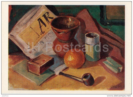 painting by A. Karvovsky - Still Life with Tobacco Pipe , 1949 - Russian art - Russia USSR - 1980 - unused - JH Postcards