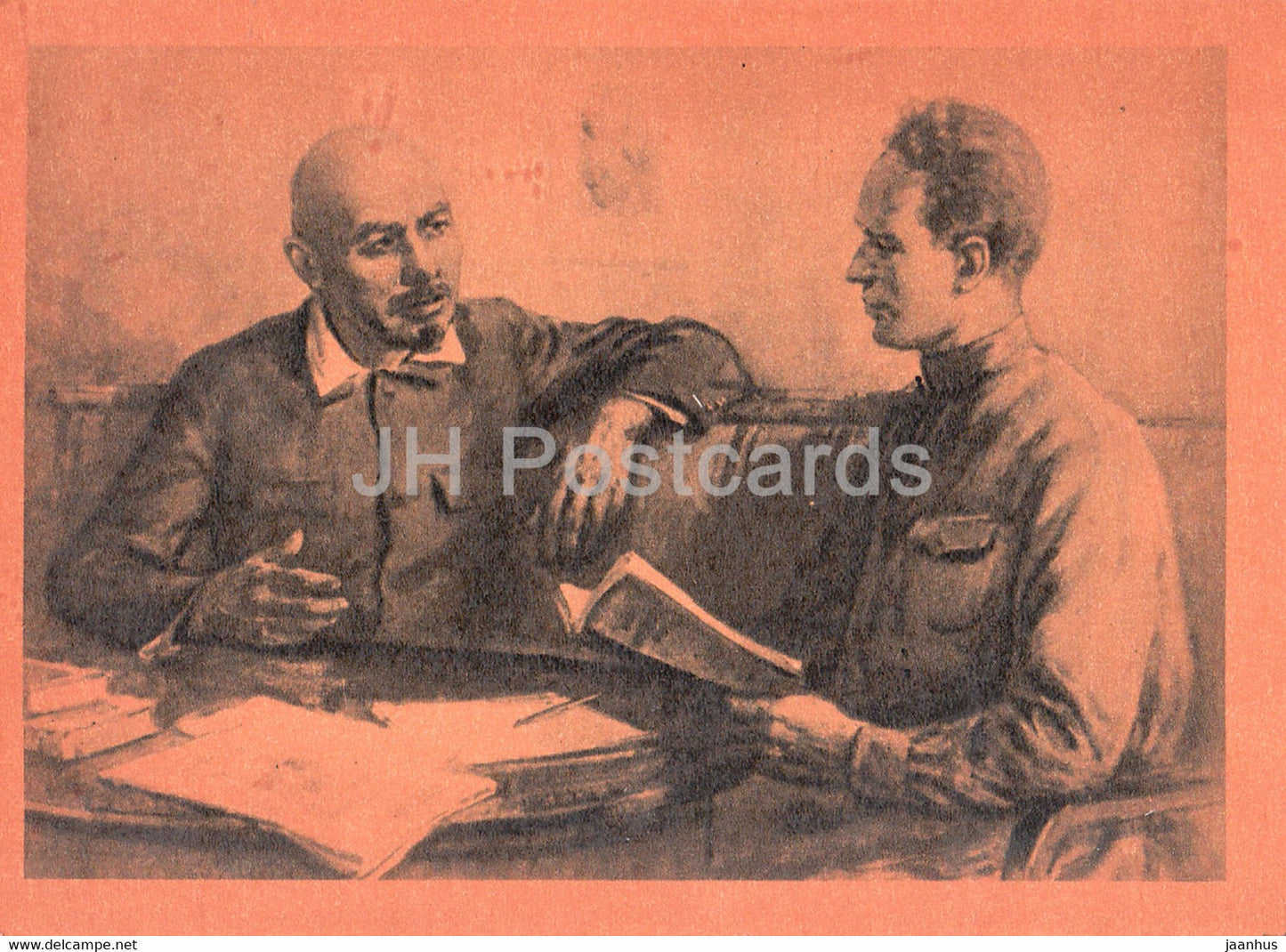 Russian writer Alexander Serafimovich - With Russian Writer Sholokhov - illustration - 1962 - Russia USSR - unused - JH Postcards