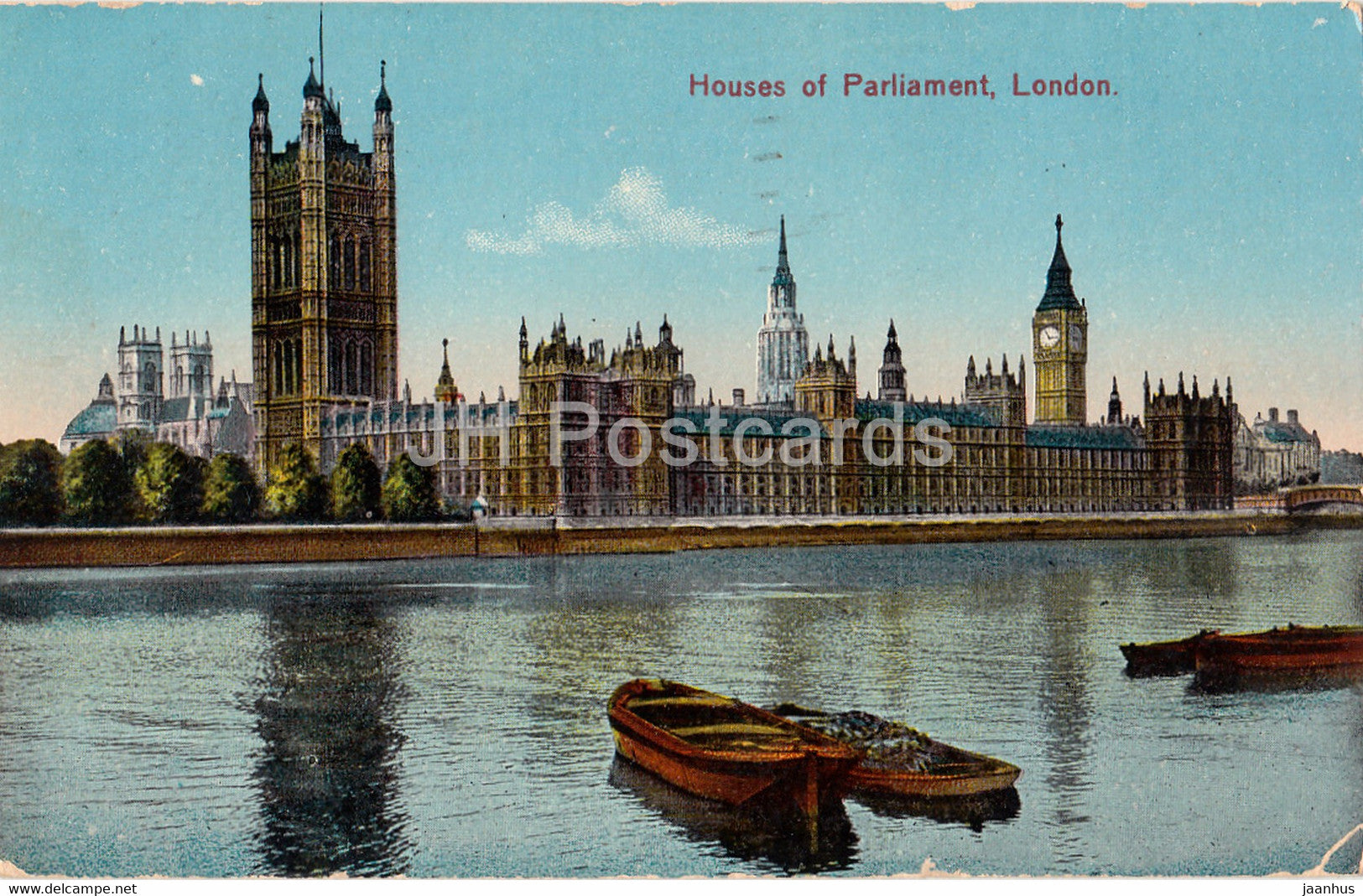 London - Houses of Parliament - boat - old postcard - 1928 - England - United Kingdom - used - JH Postcards