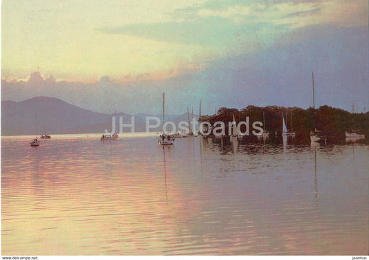 Vladivostok - sailing boat - evening over the Amur Bay - postal stationery - 1988 - Russia USSR - unused - JH Postcards