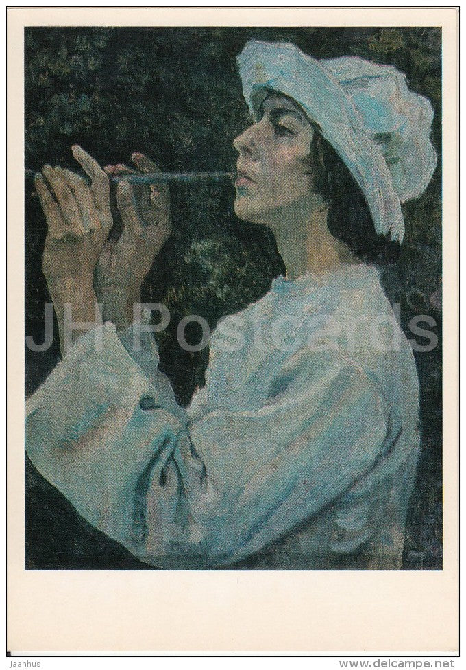 painting by M. Nesterov - Shepherd playing Fife , 1922 - hat - Russian art - Russia USSR - 1986 - unused - JH Postcards