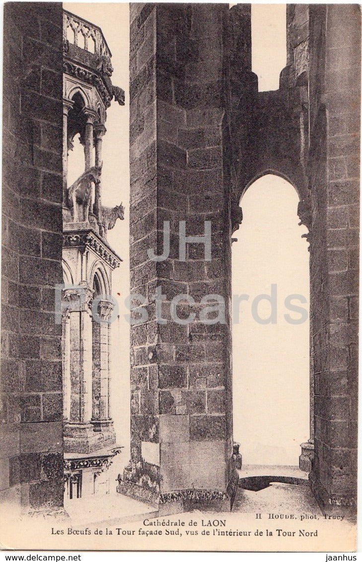 Cathedrale de Laon - Les Boeufs de la Tour facade Sud vus de l'interieur de la Tour Nord old postcard - France - unused - JH Postcards