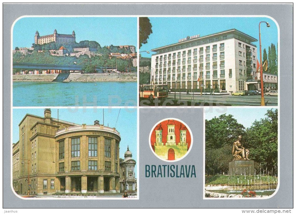 Bratislava - castle - hotel devin - Komenski university - monument to Hviezdoslav - Czechoslovakia - Slovakia - unused - JH Postcards