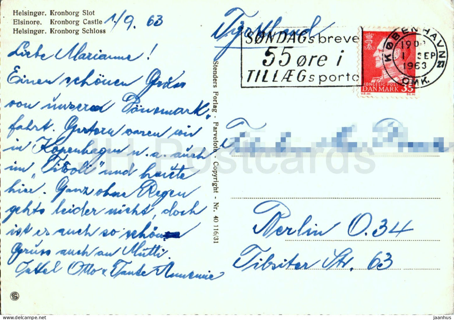 Helsingor - Kronborg Slot - castle - 40 - 1963 - Denmark - used