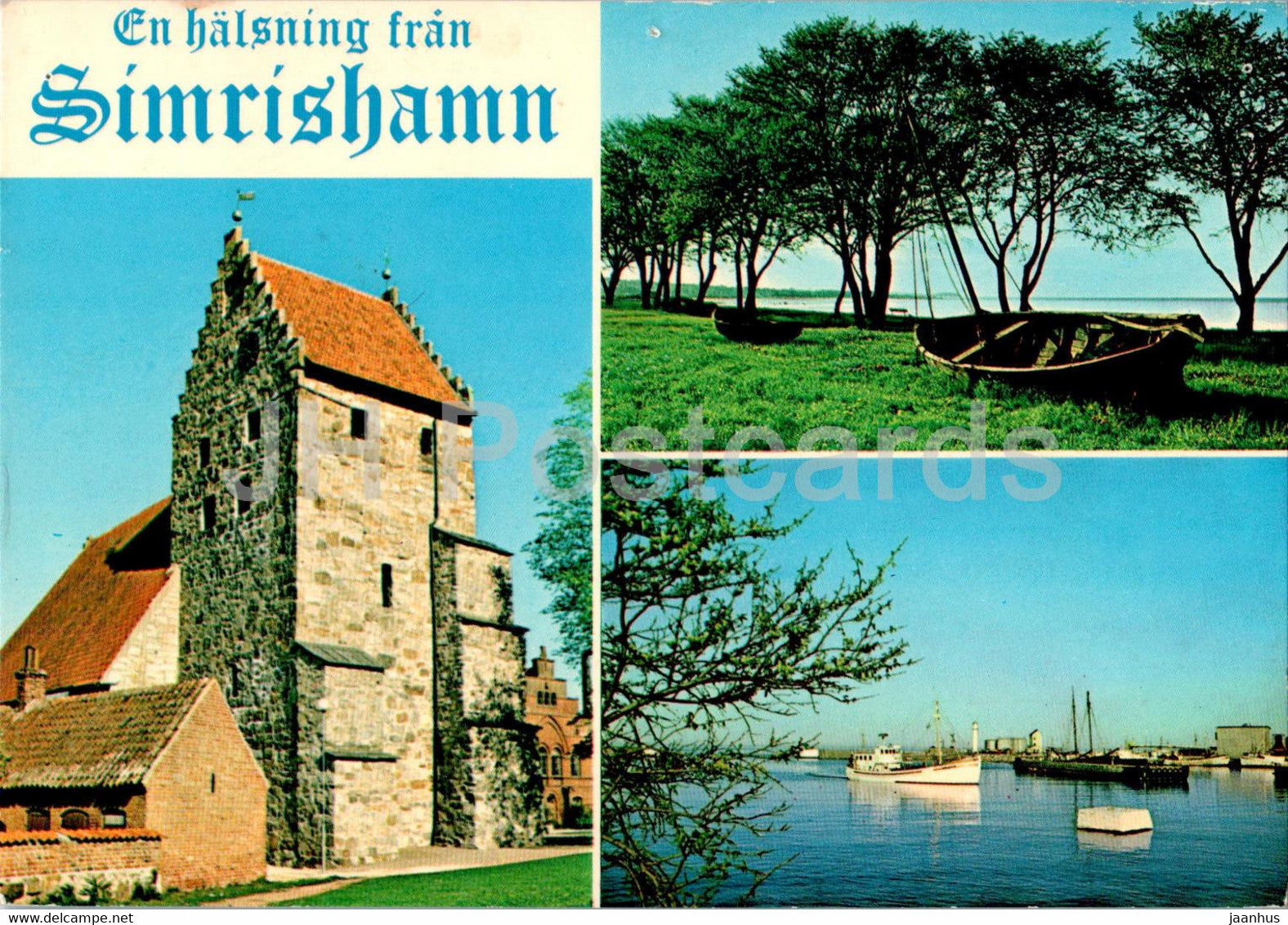 Simrishamn - kyrkan - Sjofartsplatsen - Hamninloppet - church - 1980 - Sweden - used - JH Postcards