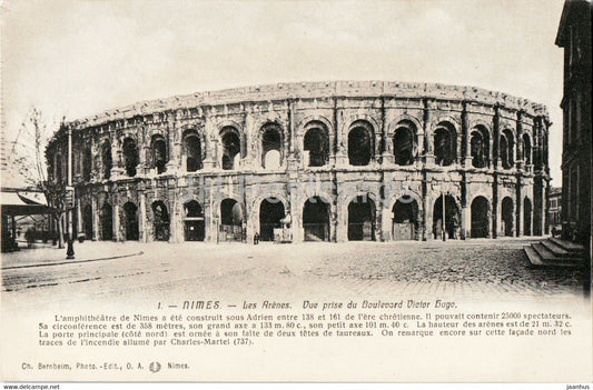 Nimes - Les Arenes - Vue prise du Boulevard Victor Hugo - ancient - 1 - old postcard - France - unused - JH Postcards