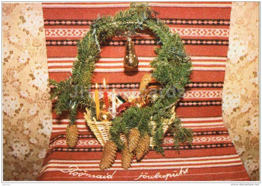 New Year Greeting Card - fir cones - 1989 - Estonia USSR - unused - JH Postcards