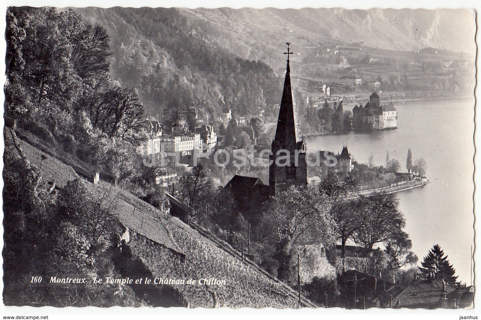 Montreux - Le Temple et le Chateau de Chillon - 160 - Switzerland - 1958 - used - JH Postcards