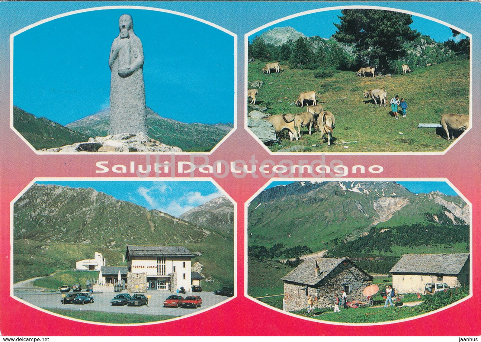 Saluti dal Lucomagno - Lukmanier Passhohe 1920 m - Hospezi S. Maria - cow - multiview - 2000s - Switzerland - used - JH Postcards